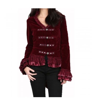 Women Pretty Attitude Burgundy Velvet Victorian Steampunk Vintage Coat